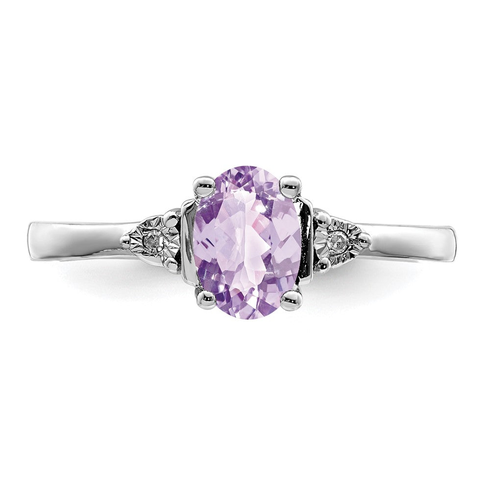 Sterling Silver Rhodium Diamond & Rose De France Ring