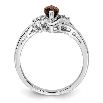 Sterling Silver Rhodium Diamond & Smoky Quartz Ring