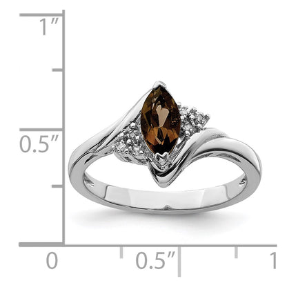 Sterling Silver Rhodium Diamond & Smoky Quartz Ring