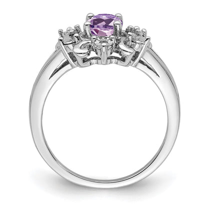 Sterling Silver Rhodium Diamond & Pink Quartz Ring (Size 8 Only)