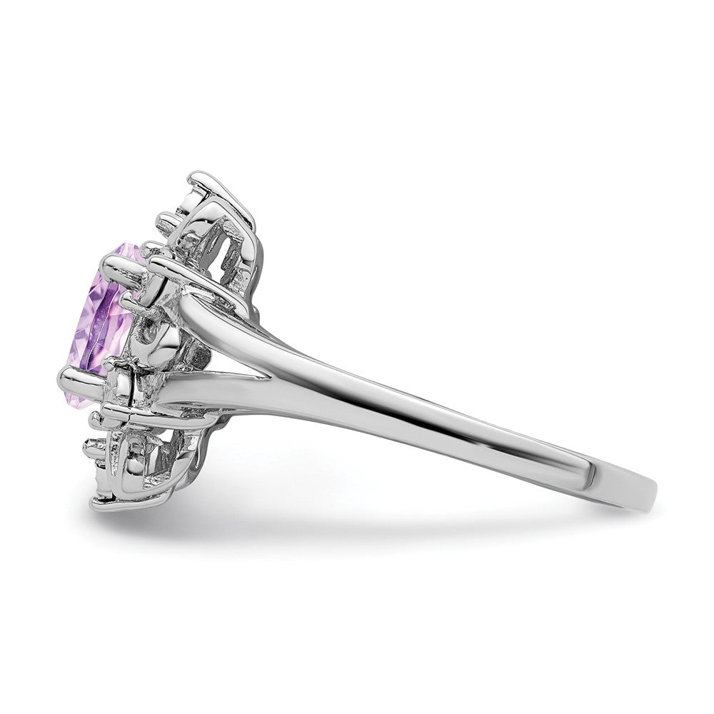 Sterling Silver Rhodium Diamond & Pink Quartz Ring (Size 8 Only)