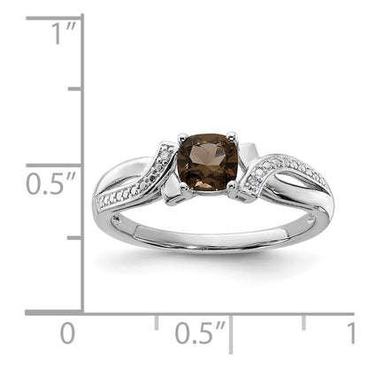 Sterling Silver Rhodium Smoky Quartz Diamond Ring