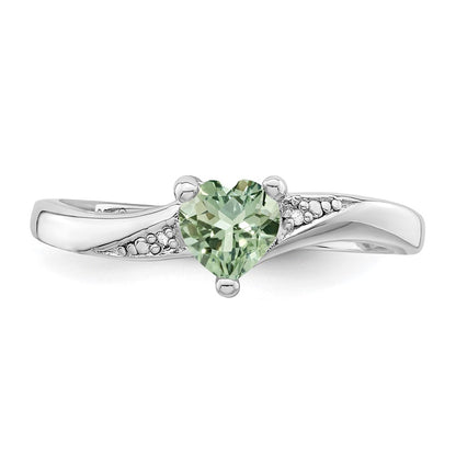 Sterling Silver Rhodium Green Quartz Diamond Ring