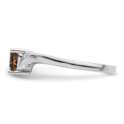 Sterling Silver Rhodium Smoky Quartz Diamond Ring