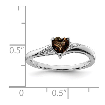 Sterling Silver Rhodium Smoky Quartz Diamond Ring