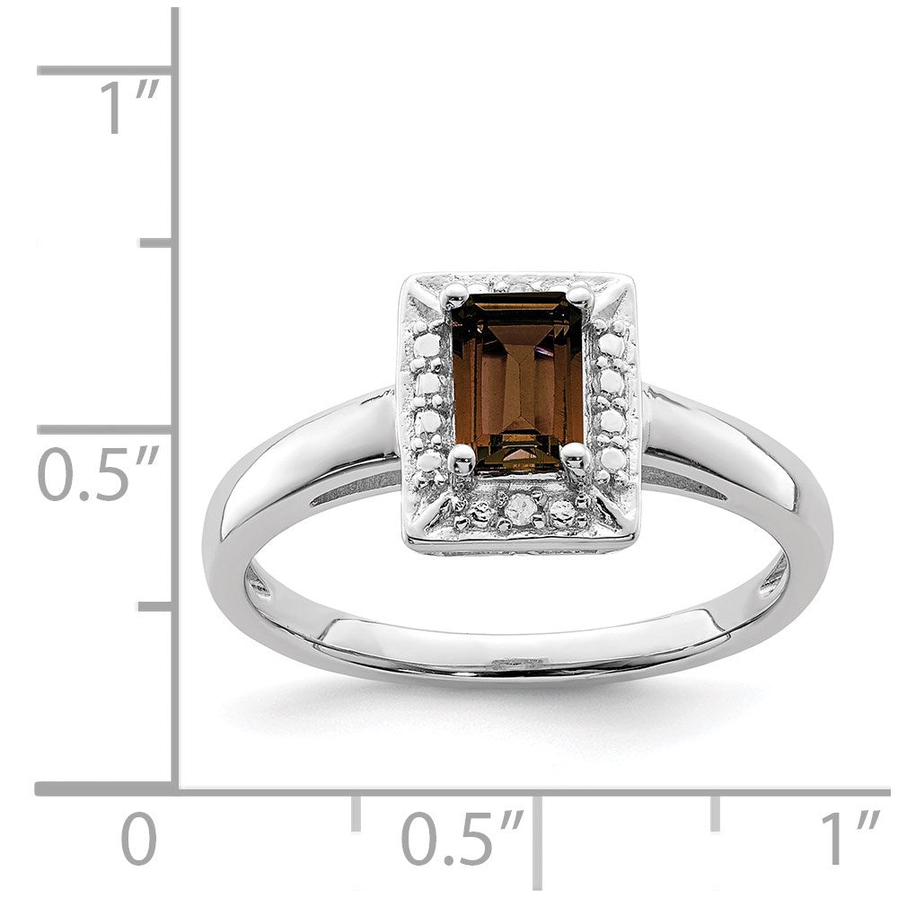 Sterling Silver Rhodium Smoky Quartz Diamond Ring