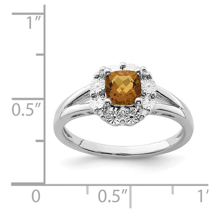 Sterling Silver Rhodium Whiskey Quartz Diamond Ring
