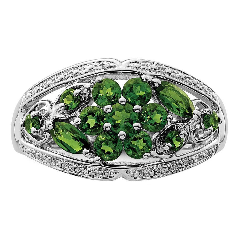 Sterling Silver Rhodium Chrome Diopside Ring