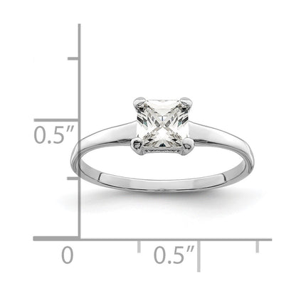 Sterling Silver Rhodium Plated Solitaire Princess Cz Ring