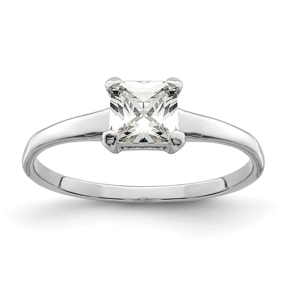 Sterling Silver Rhodium Plated Solitaire Princess Cz Ring