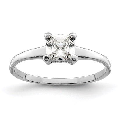 Sterling Silver Rhodium Plated Solitaire Princess Cz Ring
