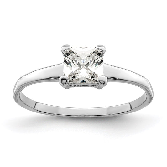 Sterling Silver Rhodium Plated Solitaire Princess Cz Ring