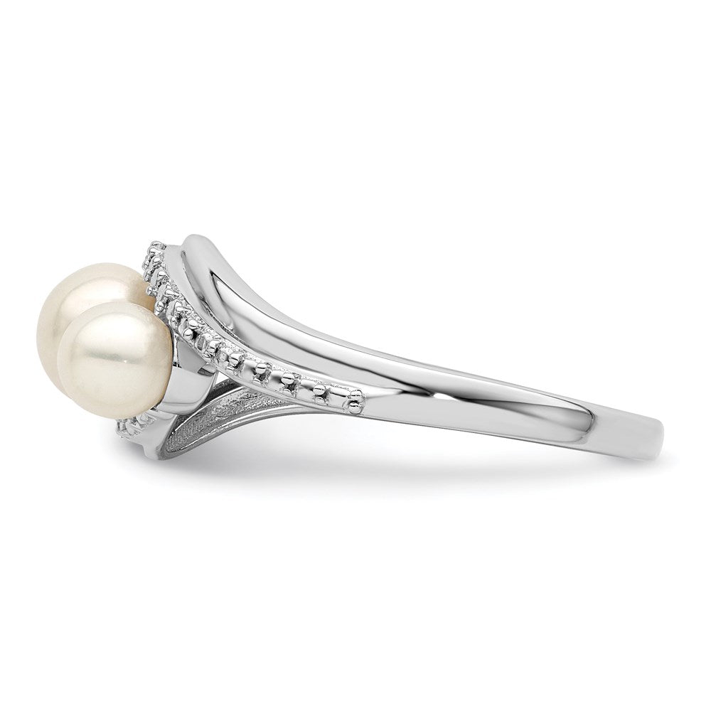 Sterling Silver Rhodium Plated Diamond And Fw Cultured Pearl Ring
