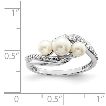 Sterling Silver Rhodium Plated Diamond And Fw Cultured Pearl Ring