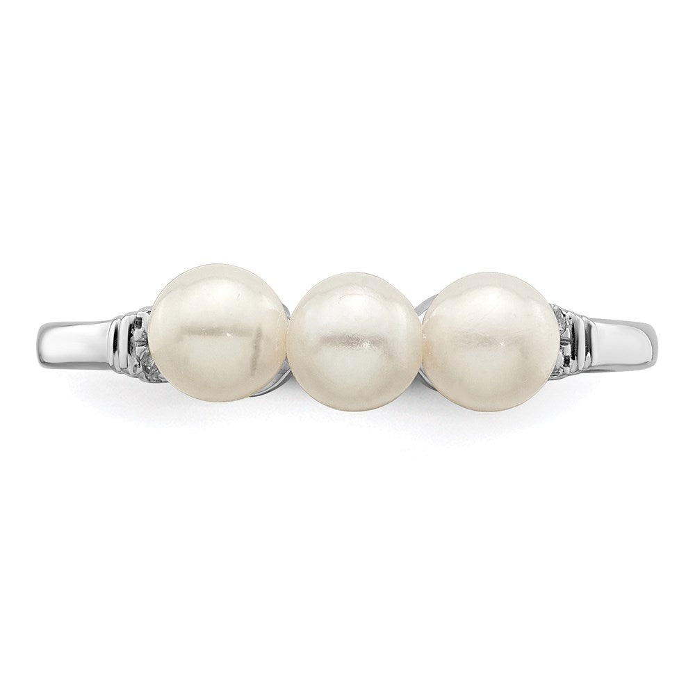 Sterling Silver Rhodium Plated Diamond And Fw Cultured Pearl Ring