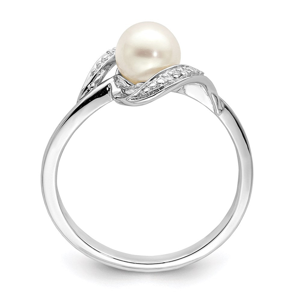 Sterling Silver Rhodium Plated Diamond And Fw Cultured Pearl Ring