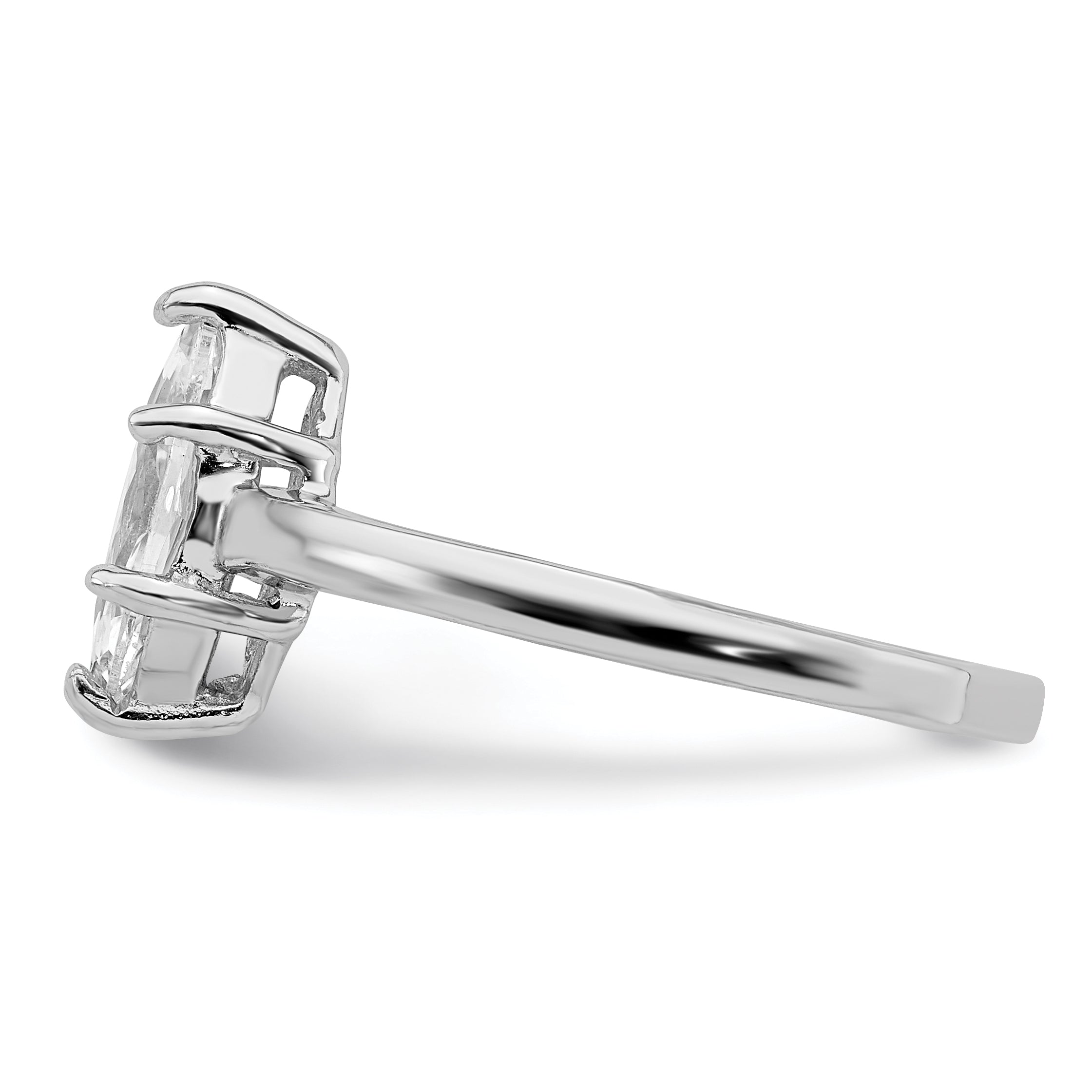 Sterling Silver Rhodium Plated Solitaire Marquise Cz Ring