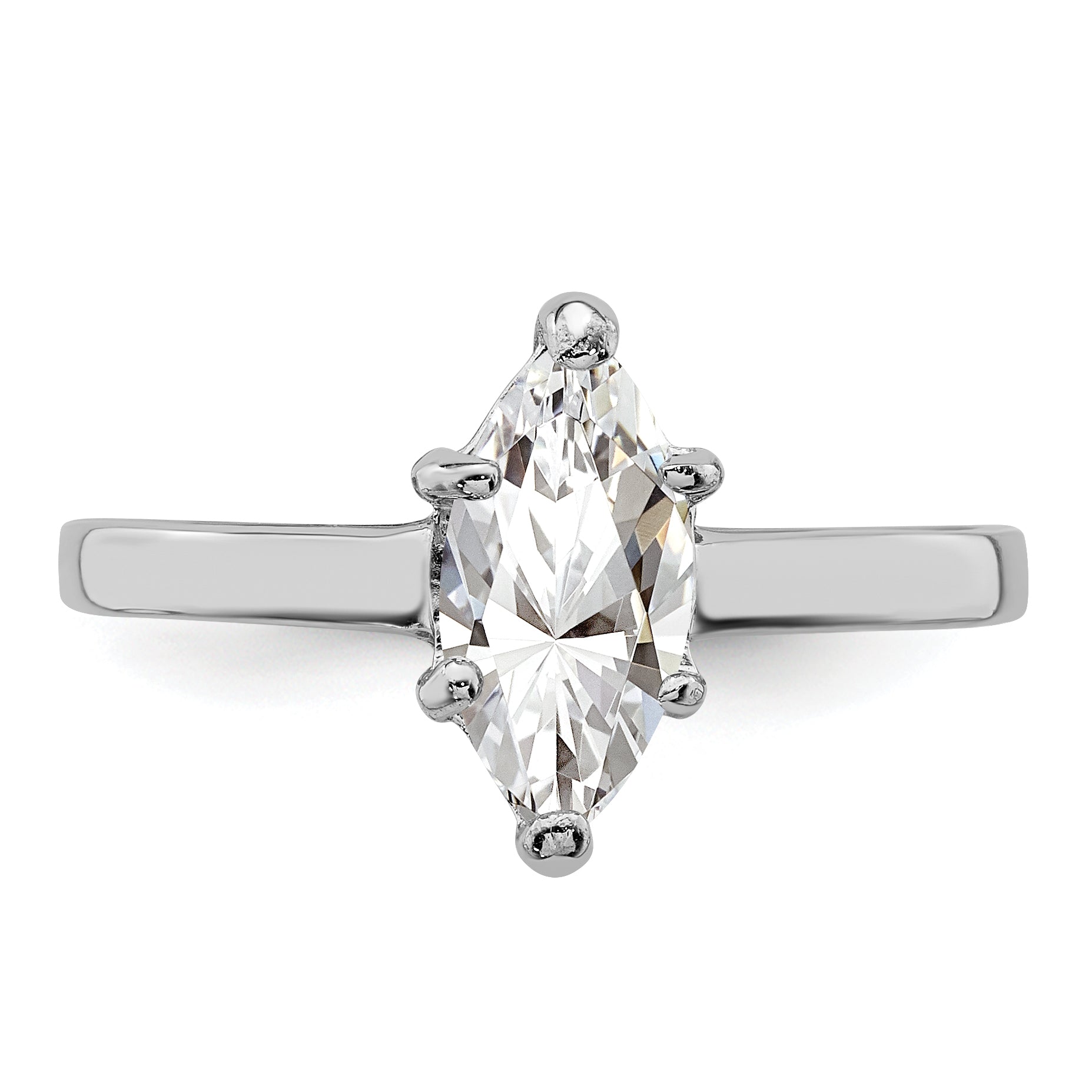 Sterling Silver Rhodium Plated Solitaire Marquise Cz Ring