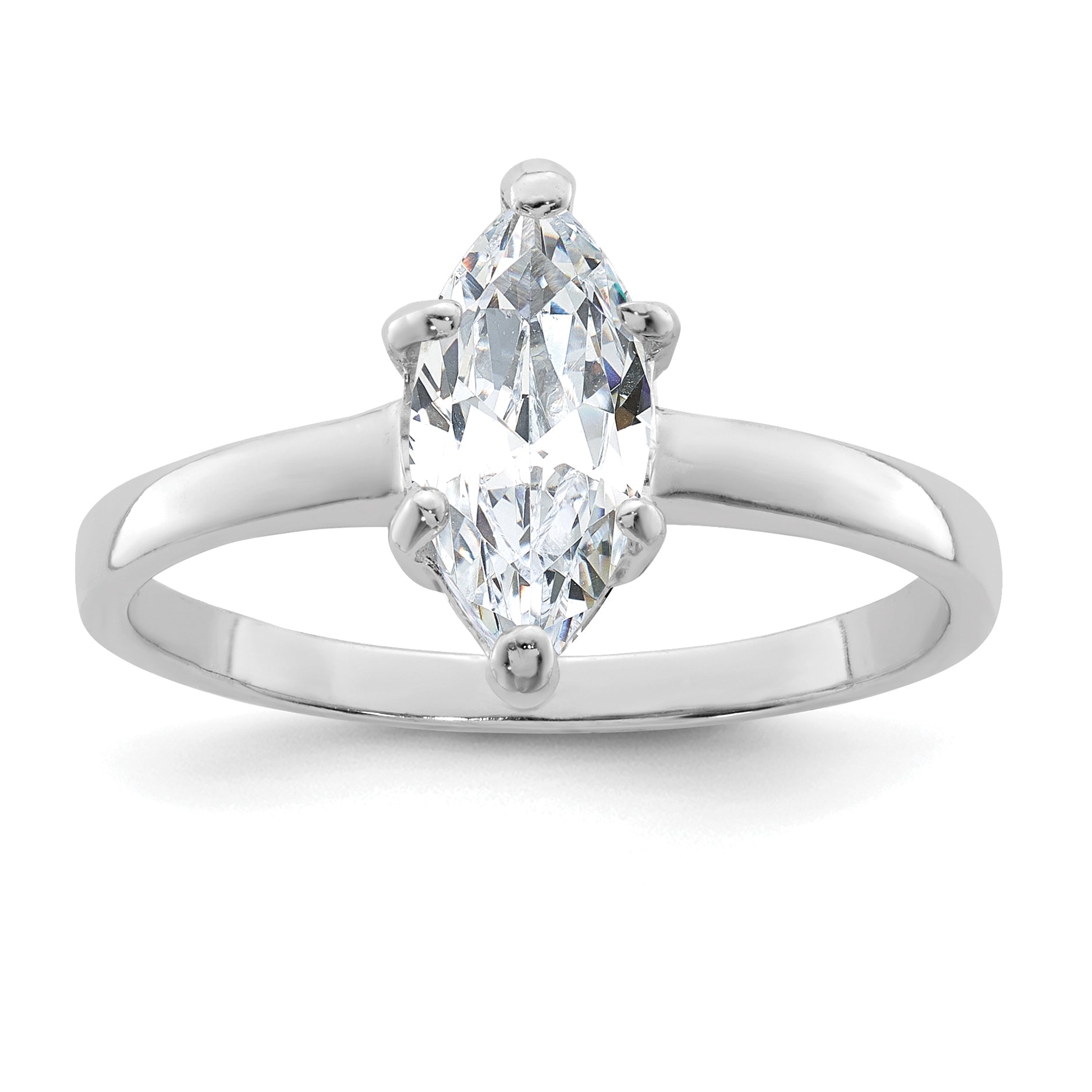 Sterling Silver Rhodium Plated Solitaire Marquise Cz Ring