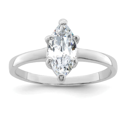 Sterling Silver Rhodium Plated Solitaire Marquise Cz Ring