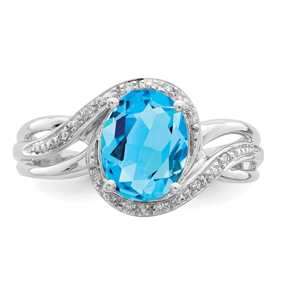 Sterling Silver Rhodium Plated Dia. And Light Swiss Bt Oval Ring