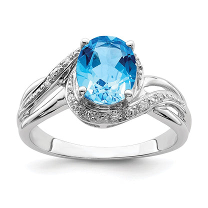 Sterling Silver Rhodium Plated Dia. And Light Swiss Bt Oval Ring