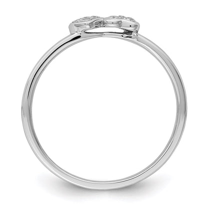 Sterling Silver Rhodium Plated Diamond Double Heart Stackable Ring