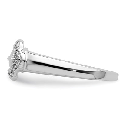 Sterling Silver Rhodium Plated Diamond Buckle Ring
