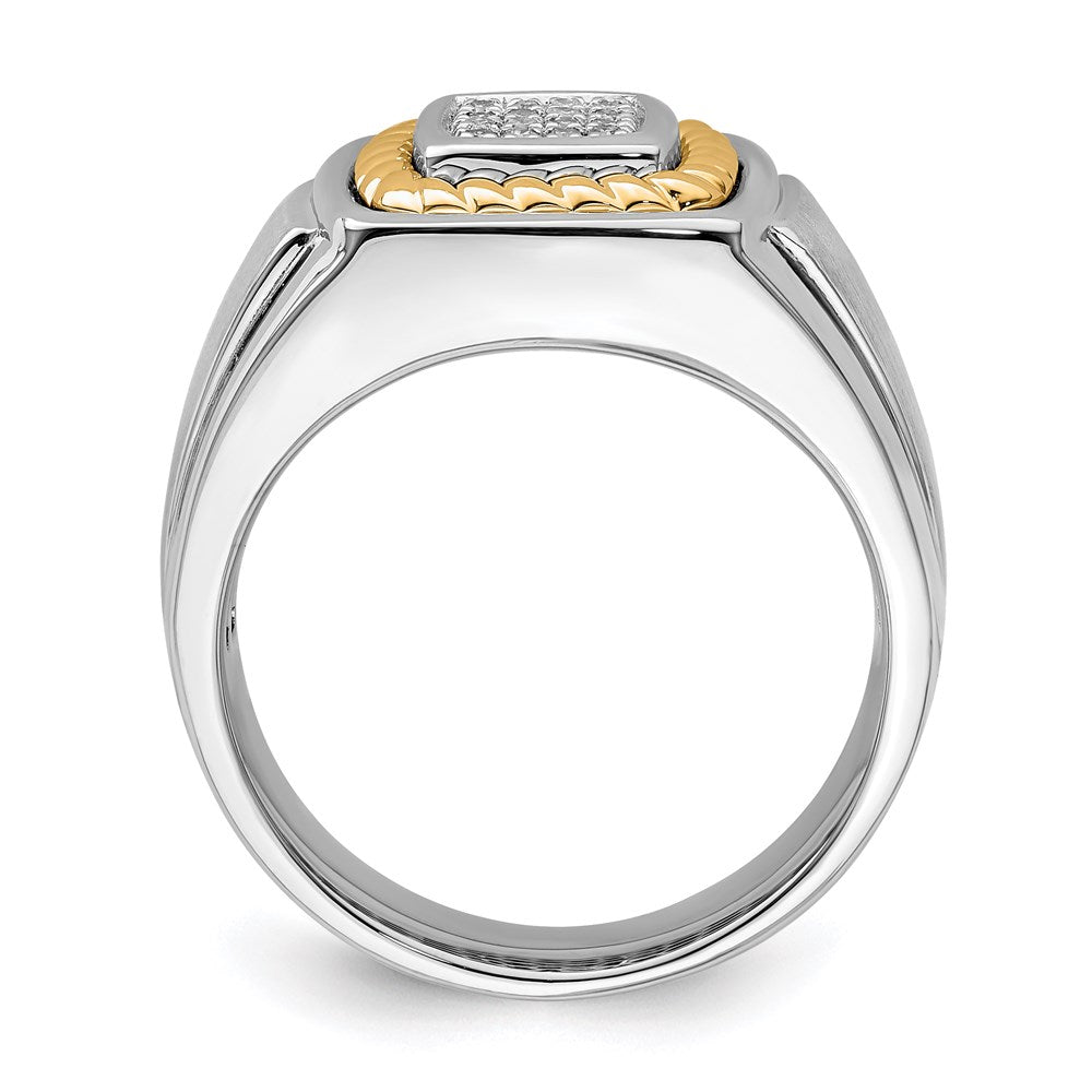 Sterling Silver Rhodium Plated 10K Yellow Gold Mens Diamond Ring