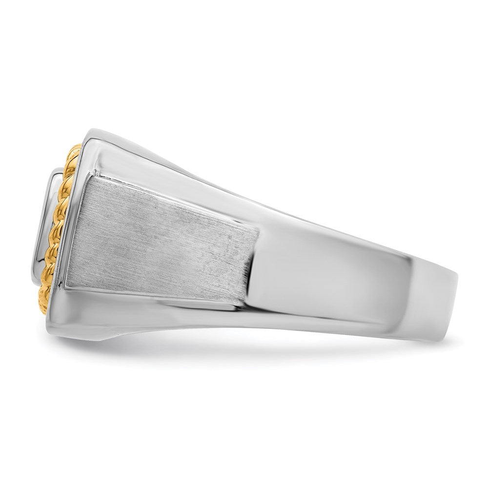 Sterling Silver Rhodium Plated 10K Yellow Gold Mens Diamond Ring
