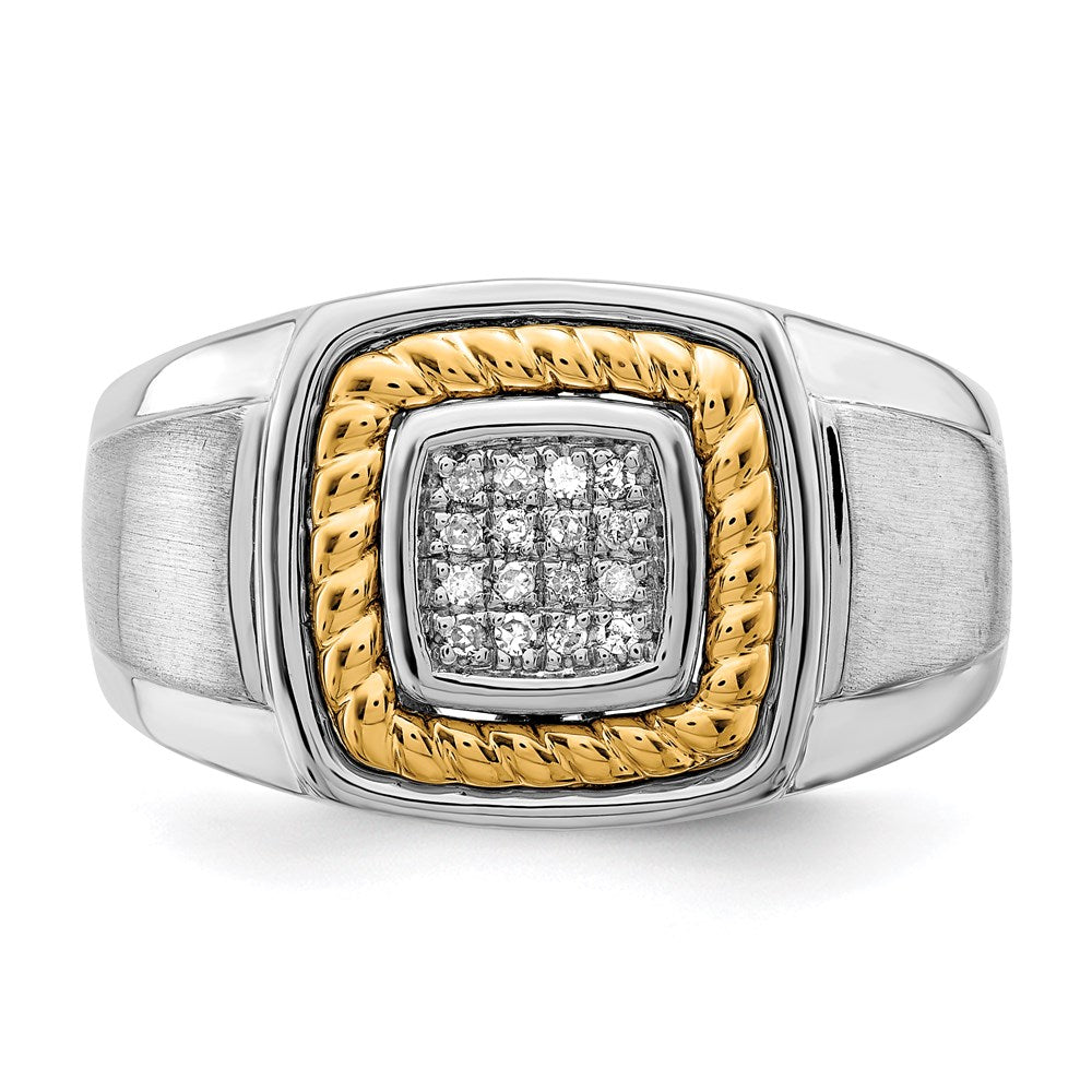 Sterling Silver Rhodium Plated 10K Yellow Gold Mens Diamond Ring