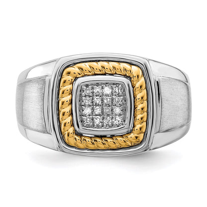 Sterling Silver Rhodium Plated 10K Yellow Gold Mens Diamond Ring