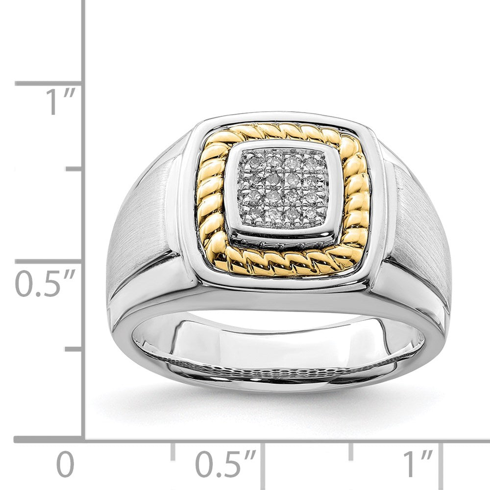 Sterling Silver Rhodium Plated 10K Yellow Gold Mens Diamond Ring