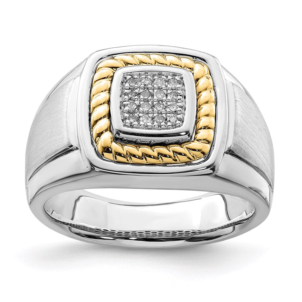 Sterling Silver Rhodium Plated 10K Yellow Gold Mens Diamond Ring