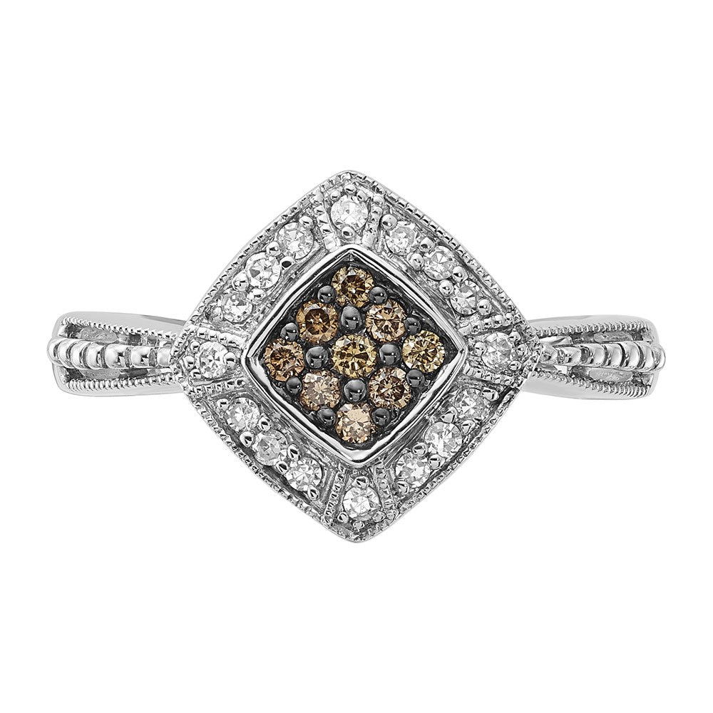 Sterling Silver Champagne & Clear Diamond Small Shape Ring
