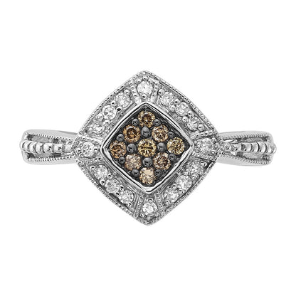 Sterling Silver Champagne & Clear Diamond Small Shape Ring