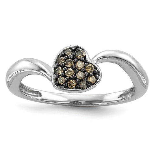 Sterling Silver Champagne Diamond Small Heart Ring