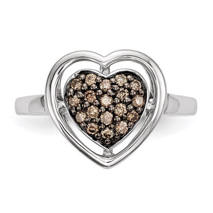 Sterling Silver Champagne Diamond Heart Ring
