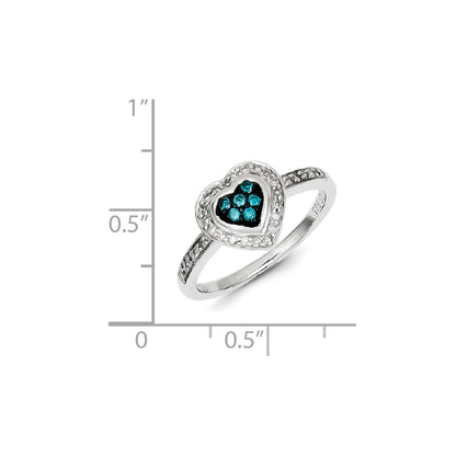 Sterling Silver Blue Diamond Small Heart Ring