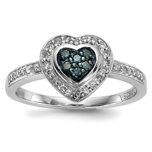 Sterling Silver Blue Diamond Small Heart Ring