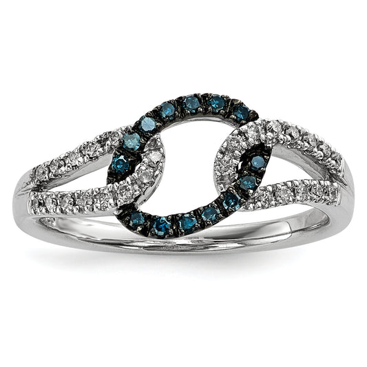 Sterling Silver White & Blue Diamond Ring (Size 7 Only)