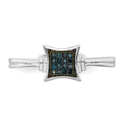 Sterling Silver White Night Rhodium Plated Blue Diamonds Square Ring (Size 7 Only)