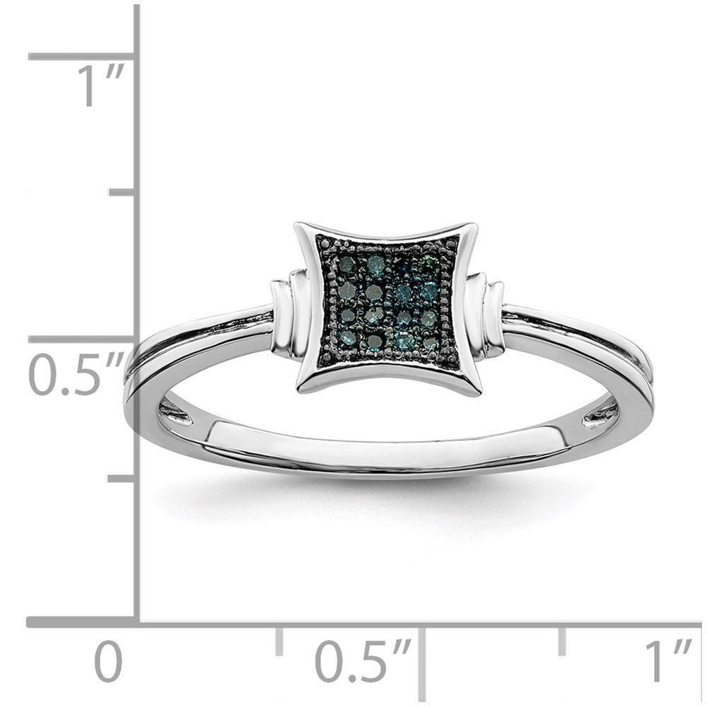 Sterling Silver White Night Rhodium Plated Blue Diamonds Square Ring (Size 7 Only)