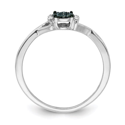 Sterling Silver White Night Rhodium Plated Blue And Diamond Oval Ring