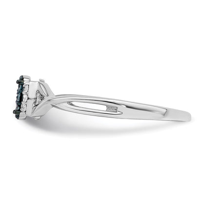 Sterling Silver White Night Rhodium Plated Blue And Diamond Oval Ring