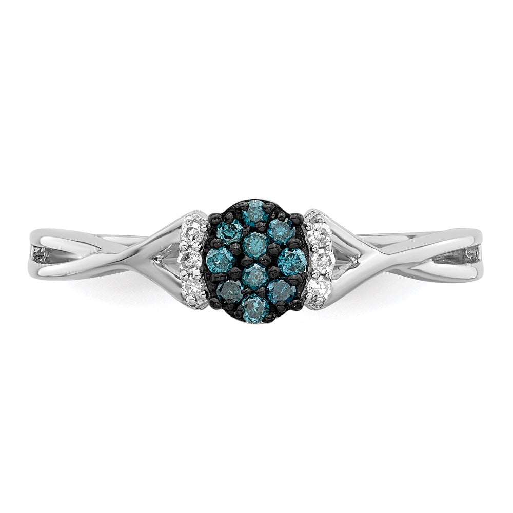 Sterling Silver White Night Rhodium Plated Blue And Diamond Oval Ring