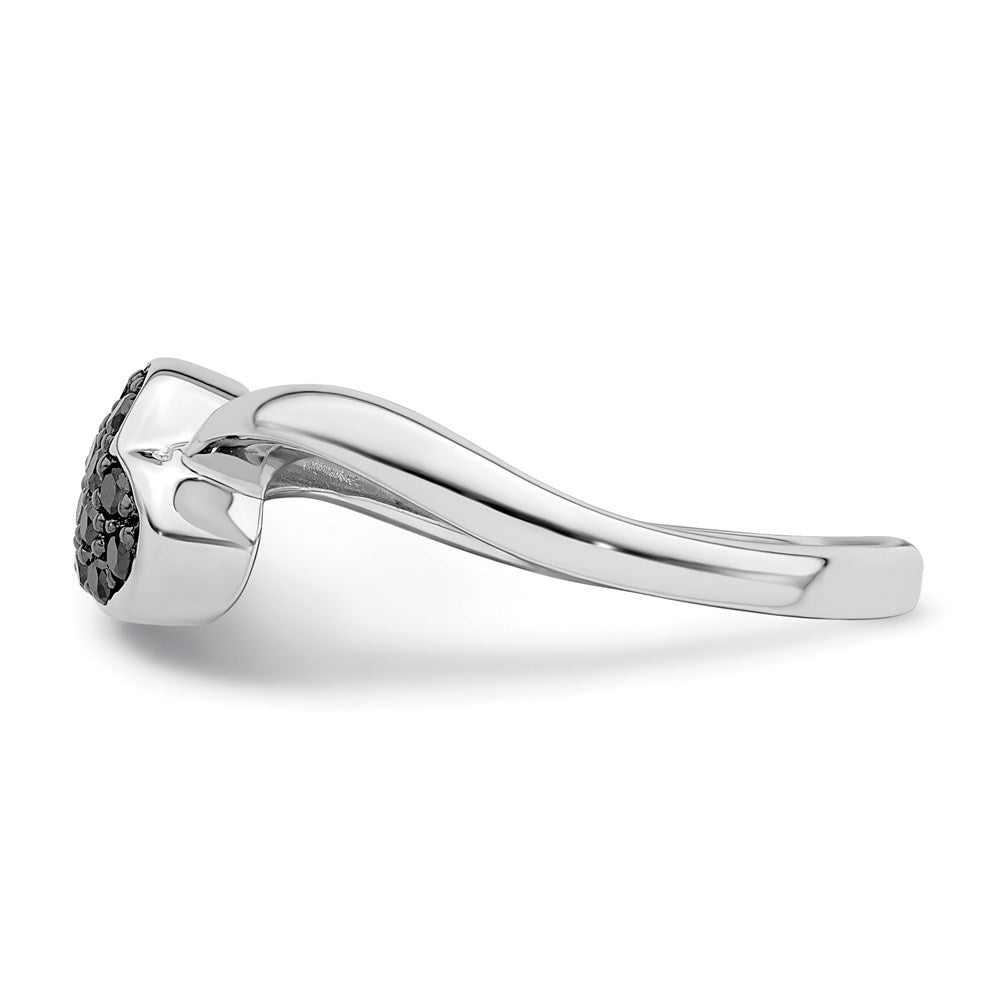 Sterling Silver White Night Rhodium Plated Black Diamond Heart Ring