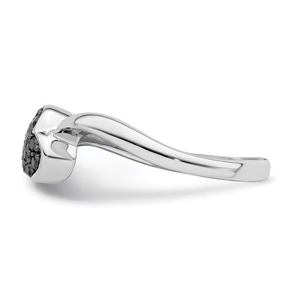 Sterling Silver White Night Rhodium Plated Black Diamond Heart Ring