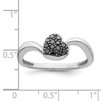 Sterling Silver White Night Rhodium Plated Black Diamond Heart Ring