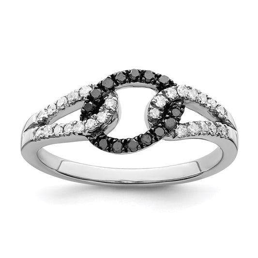 Sterling Silver White Night Rhodium Plated Black And Diamond Ring (Size 8 Only)